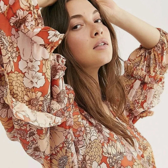 NWT Free People Under Wraps Mini Dress Warm Orange Combo Size 0 - Picture 5 of 11